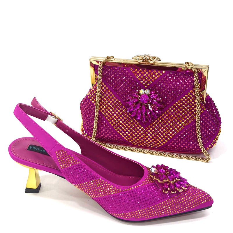 Selling Explosions Pointed Shoe Bag Suit Combination Electroplated Heeled Pointed Shoe Ladder Bag (Soft) - Image 2